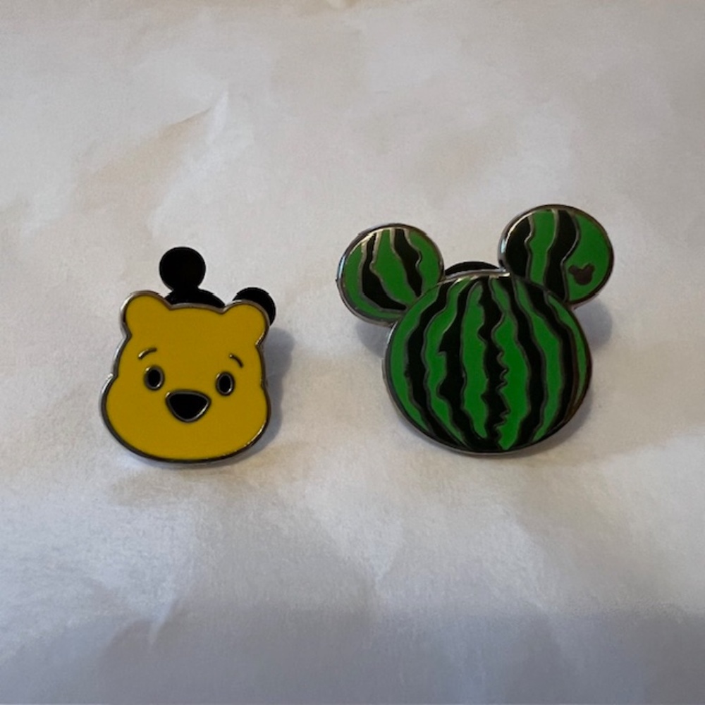 2 Disney Pins - Mickey Mouse Watermelon Head & Winnie the Pooh head